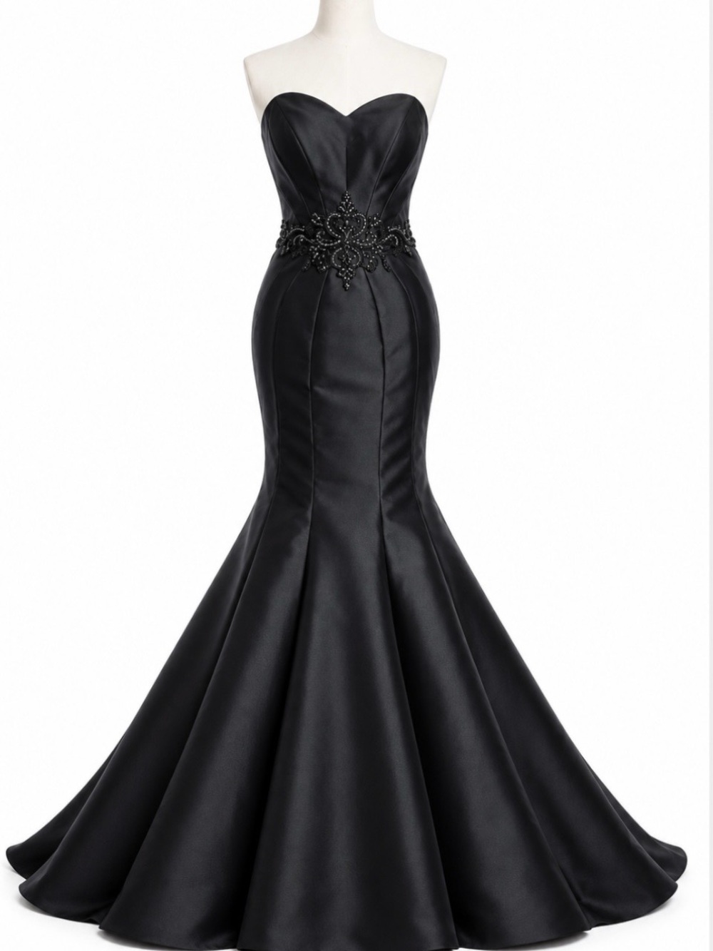 Alyce Paris Black Mermaid Trumpet Gown Beaded Waist Strapless Formal Dress Glam